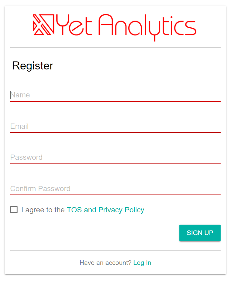 Yet Analytics Registration