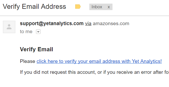 YetAnalytics Verify Email