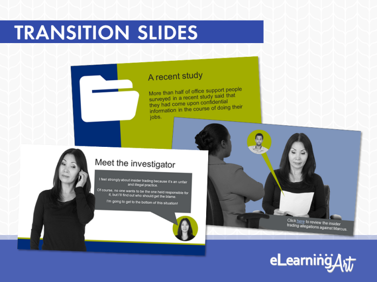 Elearning Transition Slide eLearning Development: It's Easier When Slides Have Jobs - eLearningArt