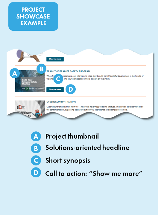 eLearning portfolio showcase page example