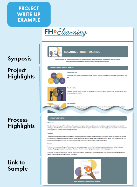 eLearning portfolio writeup page example